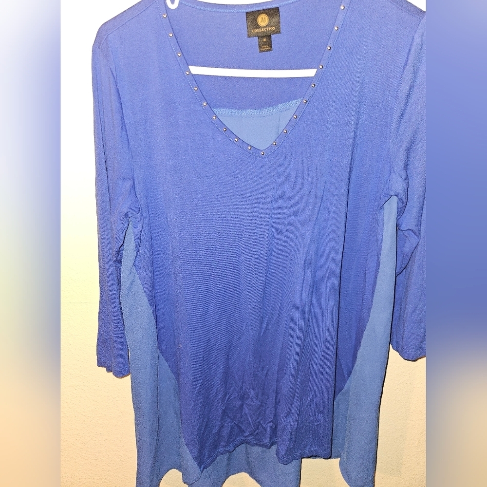 JM Collection Womans V Neck Blue Blouse Size M - Picture 2 of 10